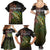 Personalized Walleye Fishing Family Matching Summer Maxi Dress and Hawaiian Shirt American Flag Background and Green Grunge Style Design - Wonder Print Shop
