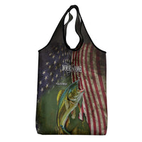 Personalized Walleye Fishing Grocery Bag American Flag Background and Green Grunge Style Design - Wonder Print Shop