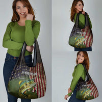 Personalized Walleye Fishing Grocery Bag American Flag Background and Green Grunge Style Design - Wonder Print Shop