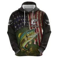 Personalized Walleye Fishing Hoodie American Flag Background and Green Grunge Style Design - Wonder Print Shop
