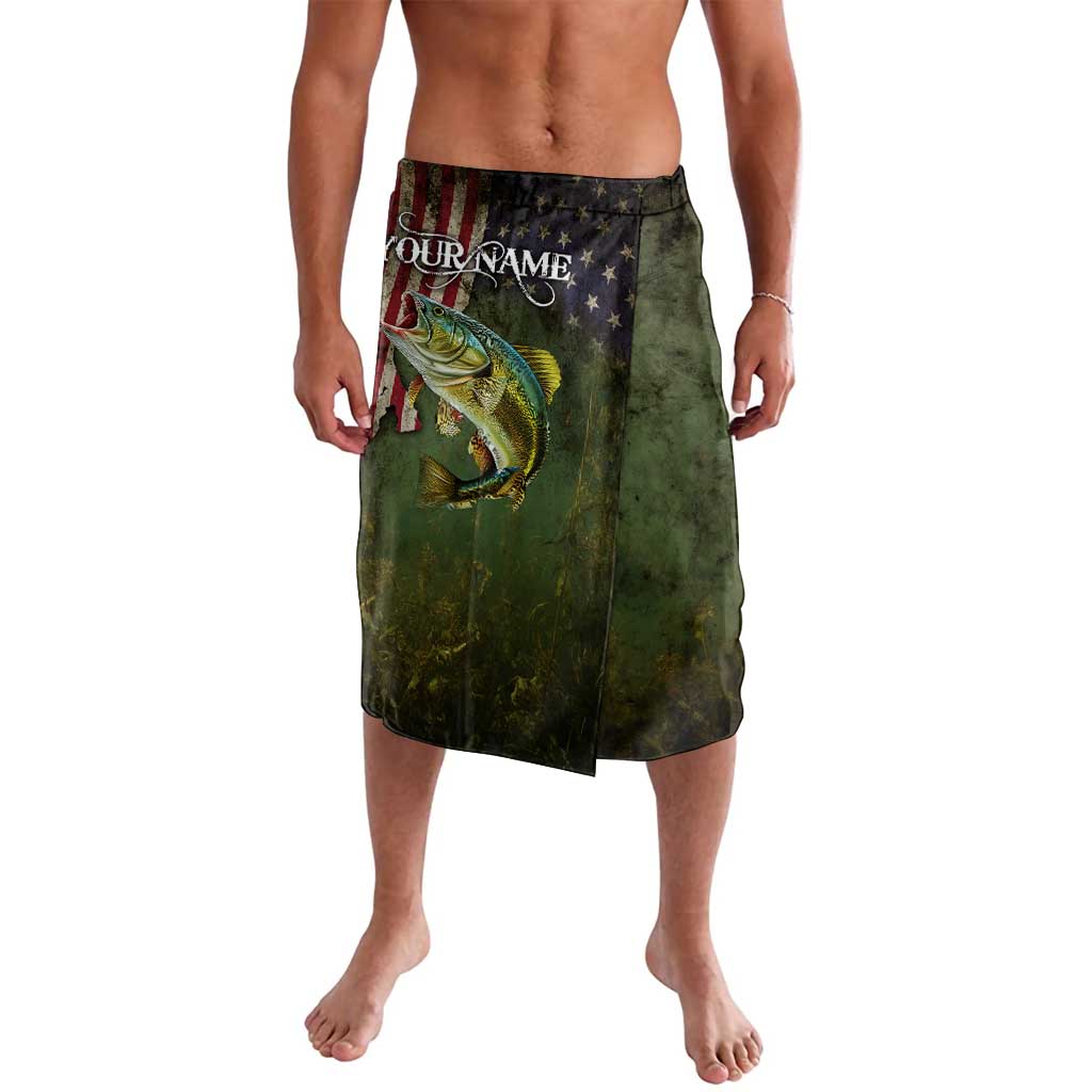 Personalized Walleye Fishing Lavalava American Flag Background and Green Grunge Style Design - Wonder Print Shop