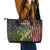 Personalized Walleye Fishing Leather Tote Bag American Flag Background and Green Grunge Style Design - Wonder Print Shop