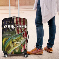 Personalized Walleye Fishing Luggage Cover American Flag Background and Green Grunge Style Design - Wonder Print Shop