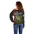 Personalized Walleye Fishing Off Shoulder Sweater American Flag Background and Green Grunge Style Design - Wonder Print Shop