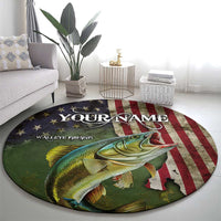 Personalized Walleye Fishing Round Carpet American Flag Background and Green Grunge Style Design - Wonder Print Shop