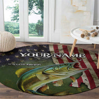 Personalized Walleye Fishing Round Carpet American Flag Background and Green Grunge Style Design - Wonder Print Shop