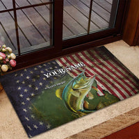 Personalized Walleye Fishing Rubber Doormat American Flag Background and Green Grunge Style Design - Wonder Print Shop