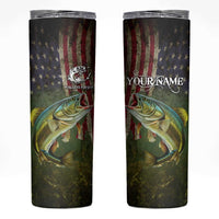 Personalized Walleye Fishing Skinny Tumbler American Flag Background and Green Grunge Style Design - Wonder Print Shop