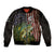 Personalized Walleye Fishing Sleeve Zip Bomber Jacket American Flag Background and Green Grunge Style Design - Wonder Print Shop