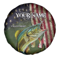 Personalized Walleye Fishing Spare Tire Cover American Flag Background and Green Grunge Style Design - Wonder Print Shop