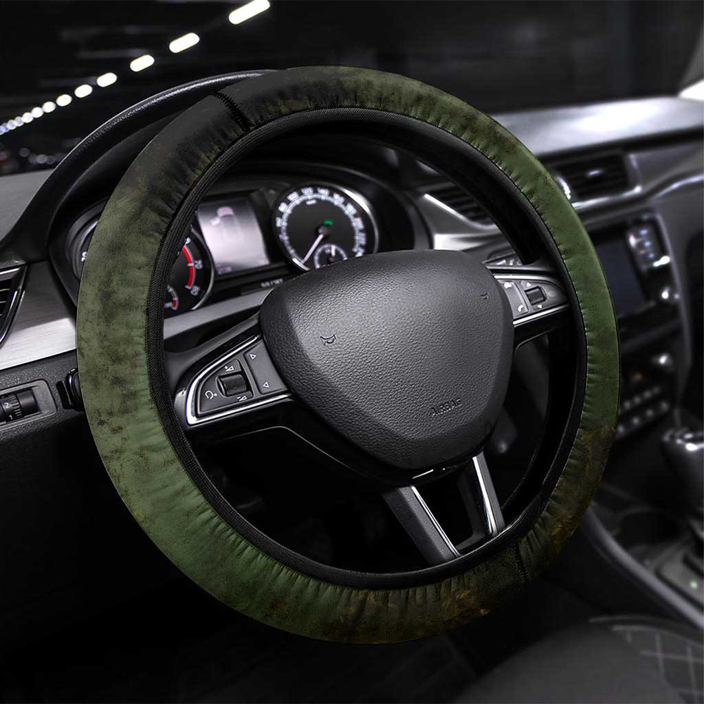 Walleye Fishing Steering Wheel Cover American Flag Background and Green Grunge Style Design - Wonder Print Shop