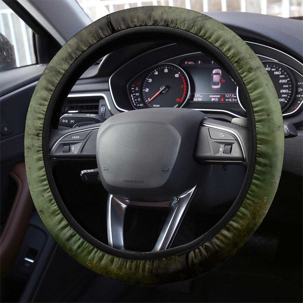 Walleye Fishing Steering Wheel Cover American Flag Background and Green Grunge Style Design - Wonder Print Shop