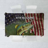 Personalized Walleye Fishing Tablecloth American Flag Background and Green Grunge Style Design - Wonder Print Shop