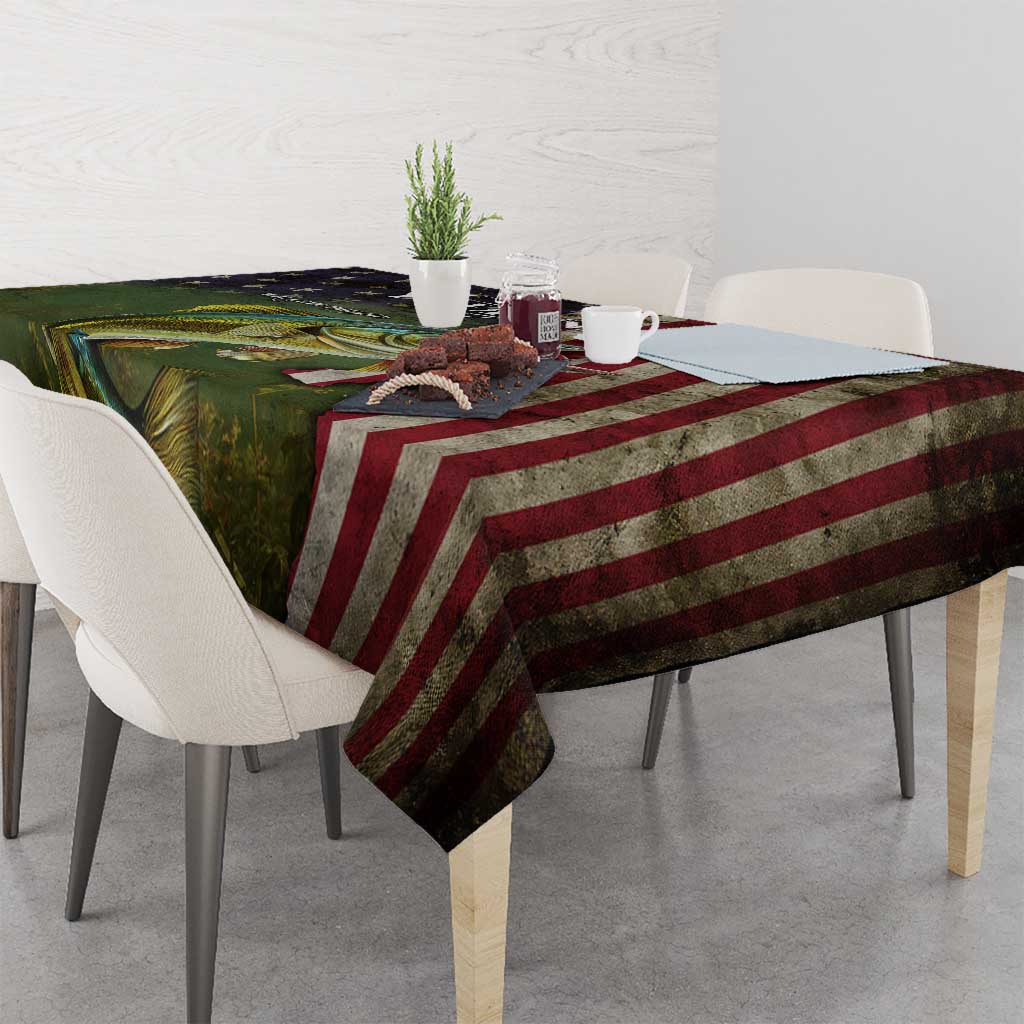 Personalized Walleye Fishing Tablecloth American Flag Background and Green Grunge Style Design - Wonder Print Shop