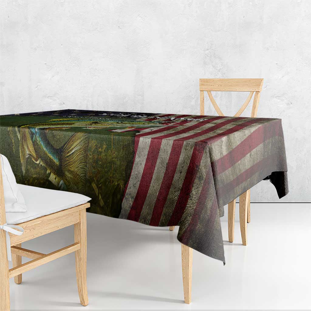 Personalized Walleye Fishing Tablecloth American Flag Background and Green Grunge Style Design - Wonder Print Shop