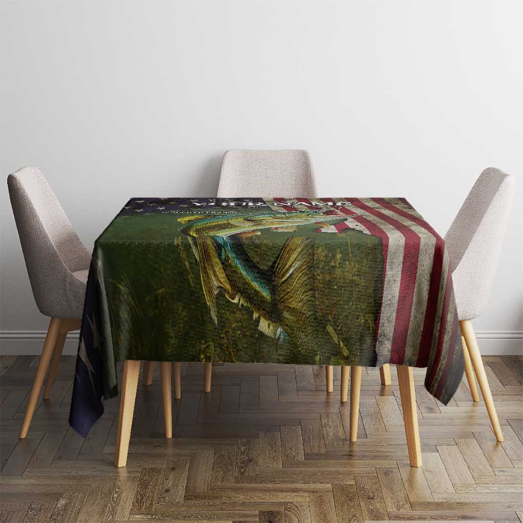 Personalized Walleye Fishing Tablecloth American Flag Background and Green Grunge Style Design - Wonder Print Shop