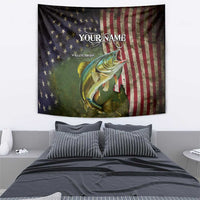 Personalized Walleye Fishing Tapestry American Flag Background and Green Grunge Style Design - Wonder Print Shop