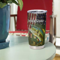 Personalized Walleye Fishing Tumbler Cup American Flag Background and Green Grunge Style Design - Wonder Print Shop