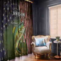 Personalized Walleye Fishing Window Curtain American Flag Background and Green Grunge Style Design - Wonder Print Shop