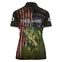Personalized Walleye Fishing Women Polo Shirt American Flag Background and Green Grunge Style Design - Wonder Print Shop
