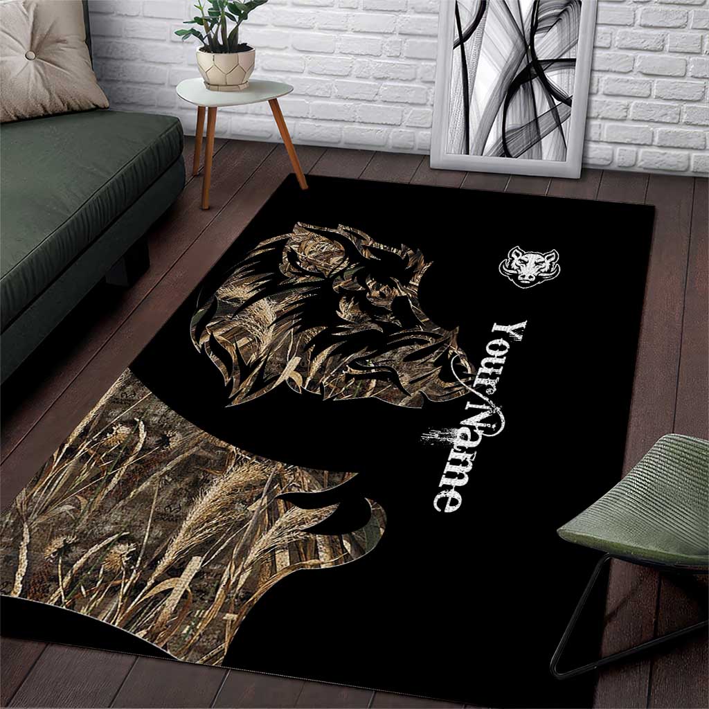 Personalized Boar Hunting Camouflage Area Rug Wild Hog Silhouette and Black Tactical Camo - Wonder Print Shop