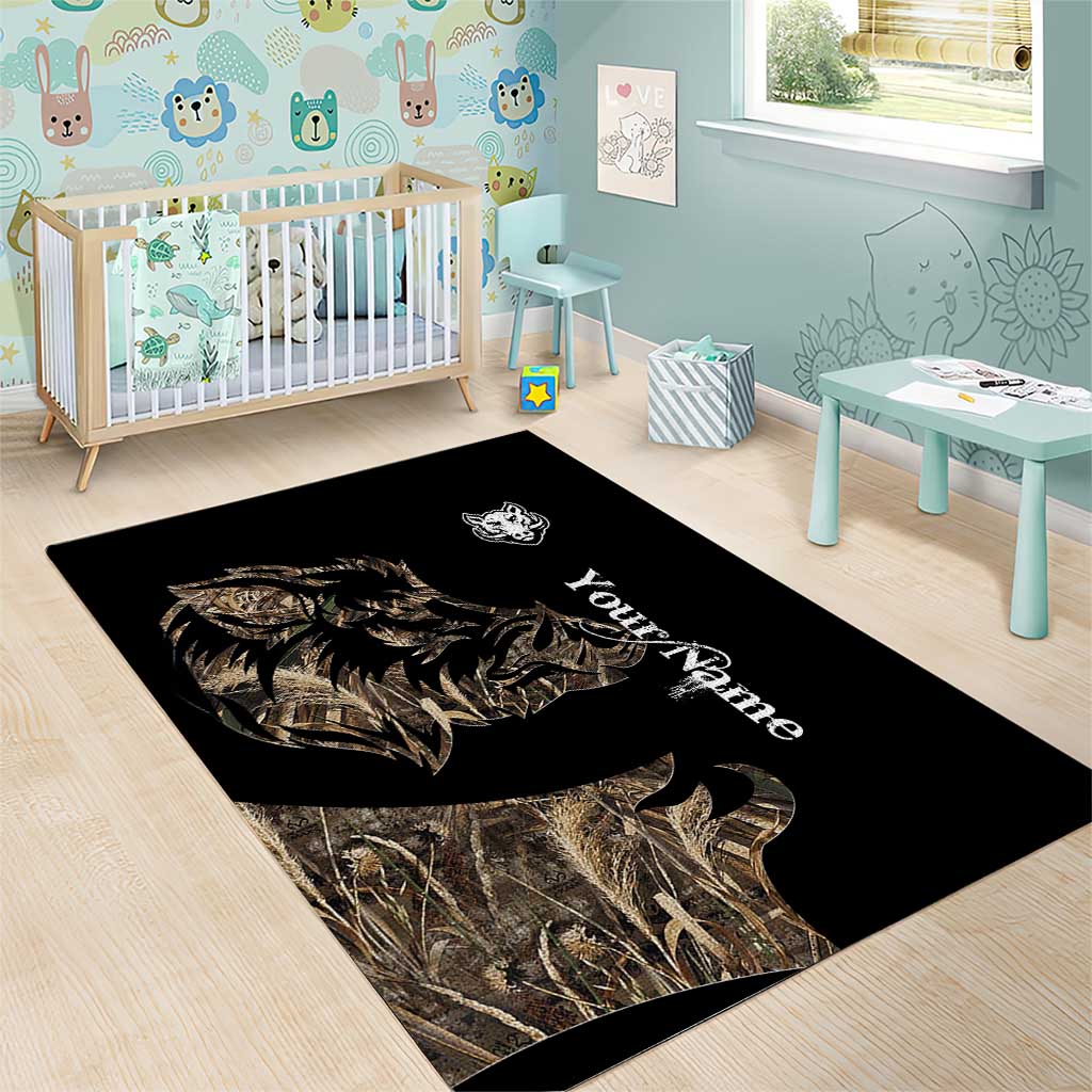 Personalized Boar Hunting Camouflage Area Rug Wild Hog Silhouette and Black Tactical Camo - Wonder Print Shop