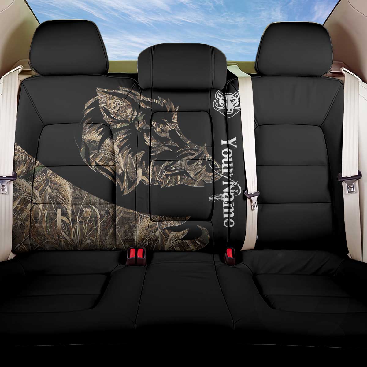 Personalized Boar Hunting Camouflage Back Car Seat Cover Wild Hog Silhouette and Black Tactical Camo - Wonder Print Shop