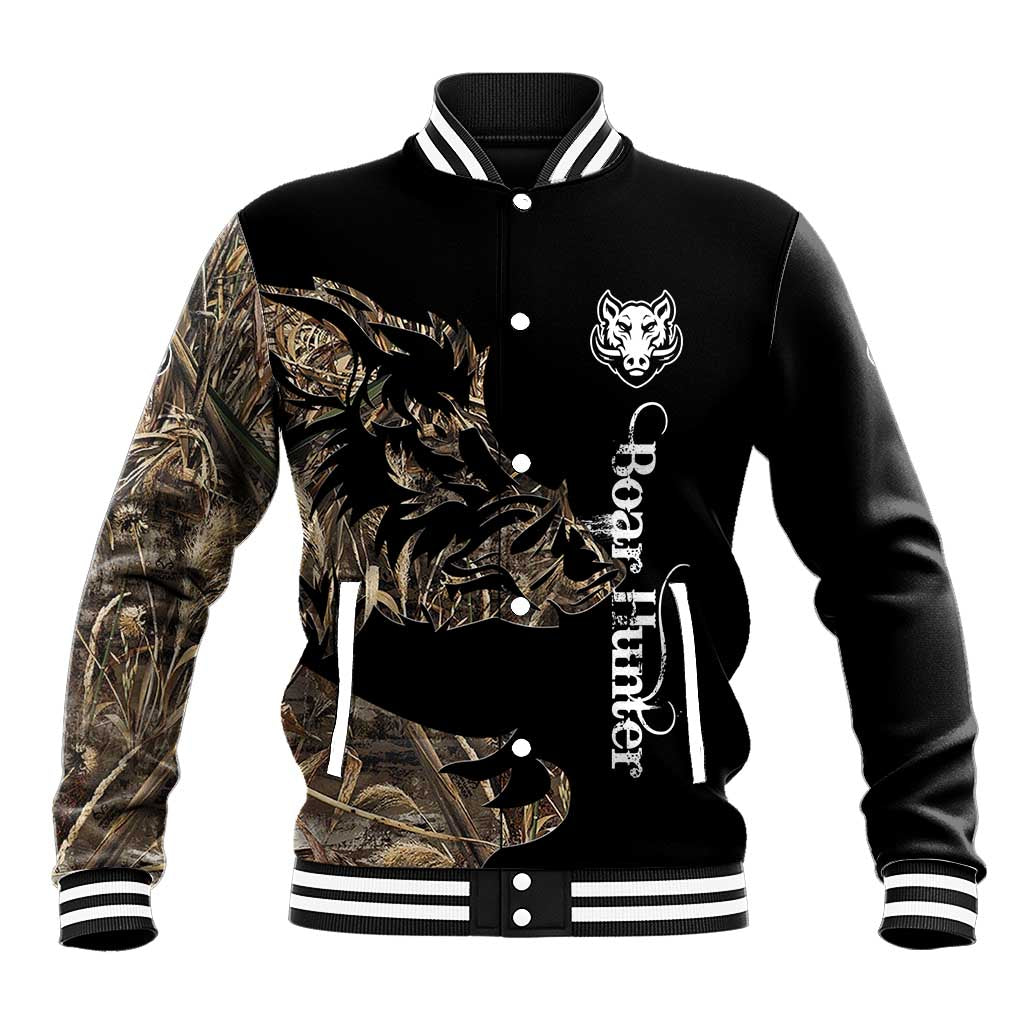 Personalized Boar Hunting Camouflage Baseball Jacket Wild Hog Silhouette and Black Tactical Camo - Wonder Print Shop