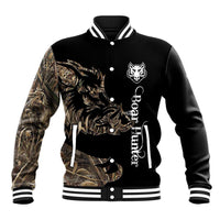 Personalized Boar Hunting Camouflage Baseball Jacket Wild Hog Silhouette and Black Tactical Camo - Wonder Print Shop
