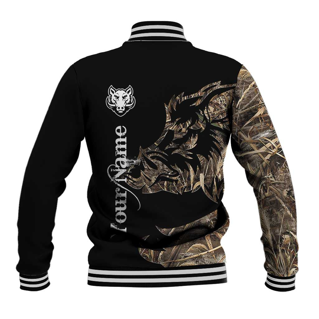 Personalized Boar Hunting Camouflage Baseball Jacket Wild Hog Silhouette and Black Tactical Camo - Wonder Print Shop