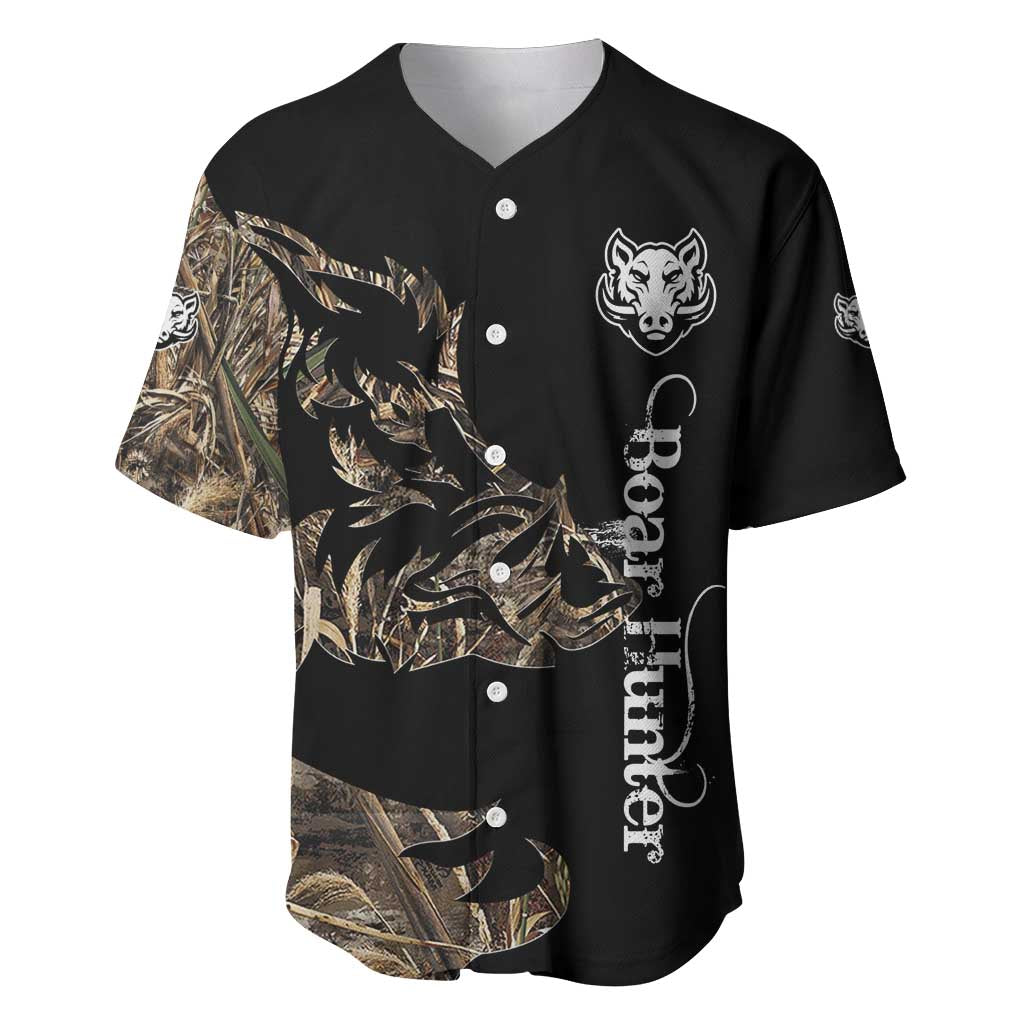 Personalized Boar Hunting Camouflage Baseball Jersey Wild Hog Silhouette and Black Tactical Camo - Wonder Print Shop