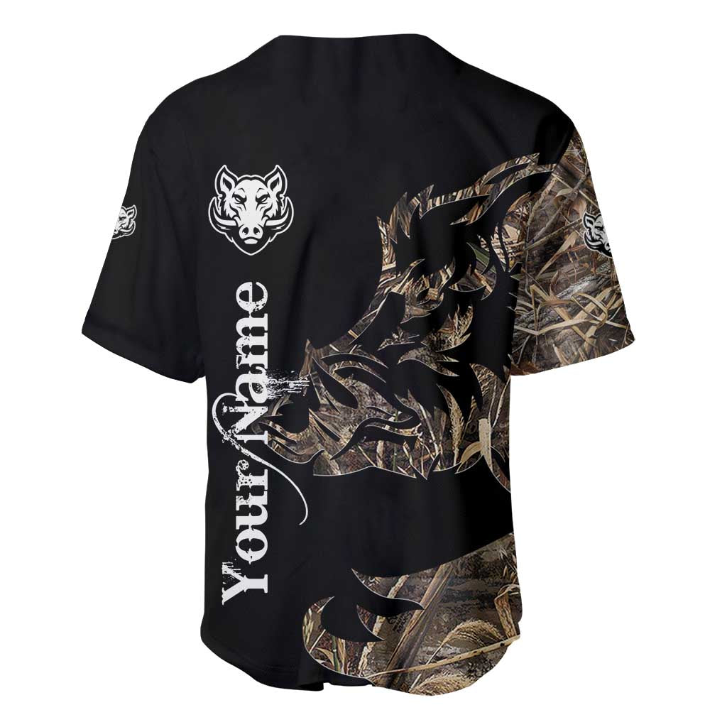 Personalized Boar Hunting Camouflage Baseball Jersey Wild Hog Silhouette and Black Tactical Camo - Wonder Print Shop