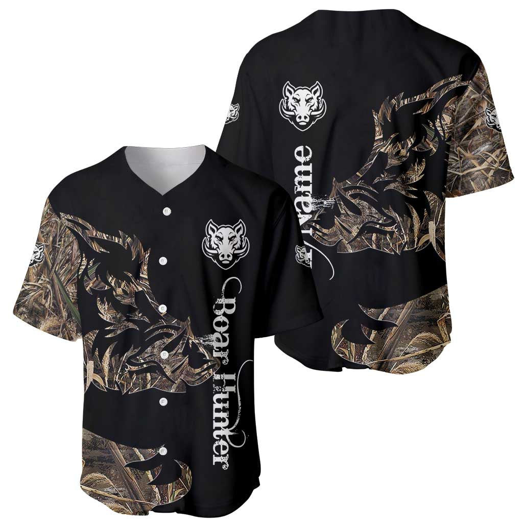 Personalized Boar Hunting Camouflage Baseball Jersey Wild Hog Silhouette and Black Tactical Camo - Wonder Print Shop