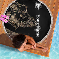 Personalized Boar Hunting Camouflage Beach Blanket Wild Hog Silhouette and Black Tactical Camo - Wonder Print Shop