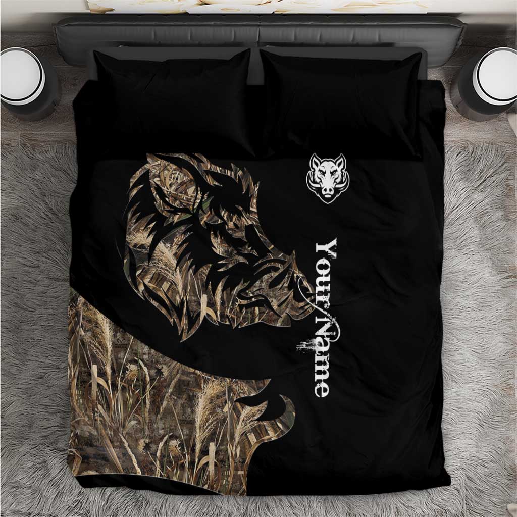 Personalized Boar Hunting Camouflage Bedding Set Wild Hog Silhouette and Black Tactical Camo - Wonder Print Shop