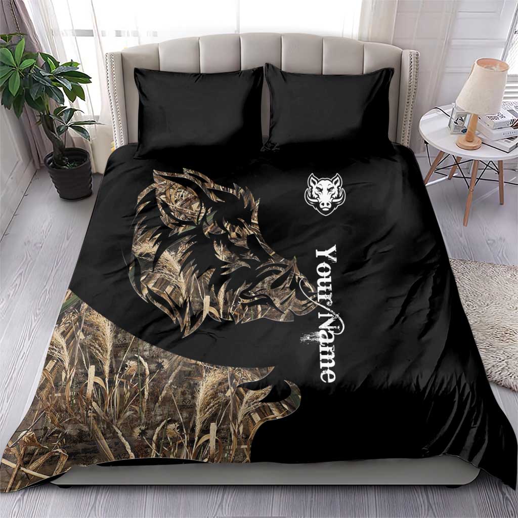 Personalized Boar Hunting Camouflage Bedding Set Wild Hog Silhouette and Black Tactical Camo - Wonder Print Shop