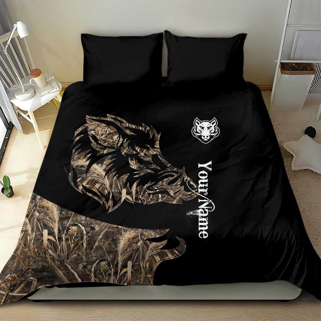 Personalized Boar Hunting Camouflage Bedding Set Wild Hog Silhouette and Black Tactical Camo - Wonder Print Shop