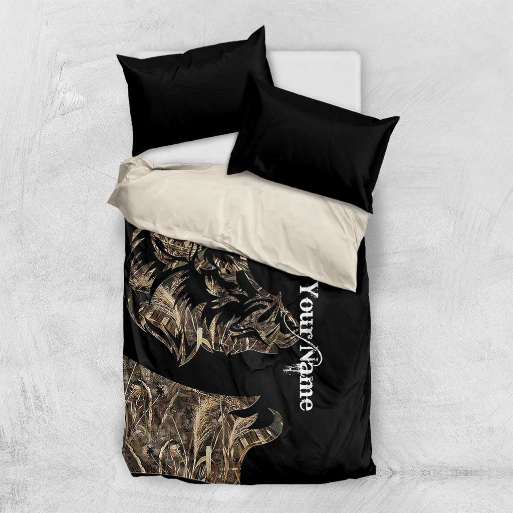 Personalized Boar Hunting Camouflage Bedding Set Wild Hog Silhouette and Black Tactical Camo - Wonder Print Shop
