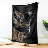 Personalized Boar Hunting Camouflage Blanket Wild Hog Silhouette and Black Tactical Camo - Wonder Print Shop