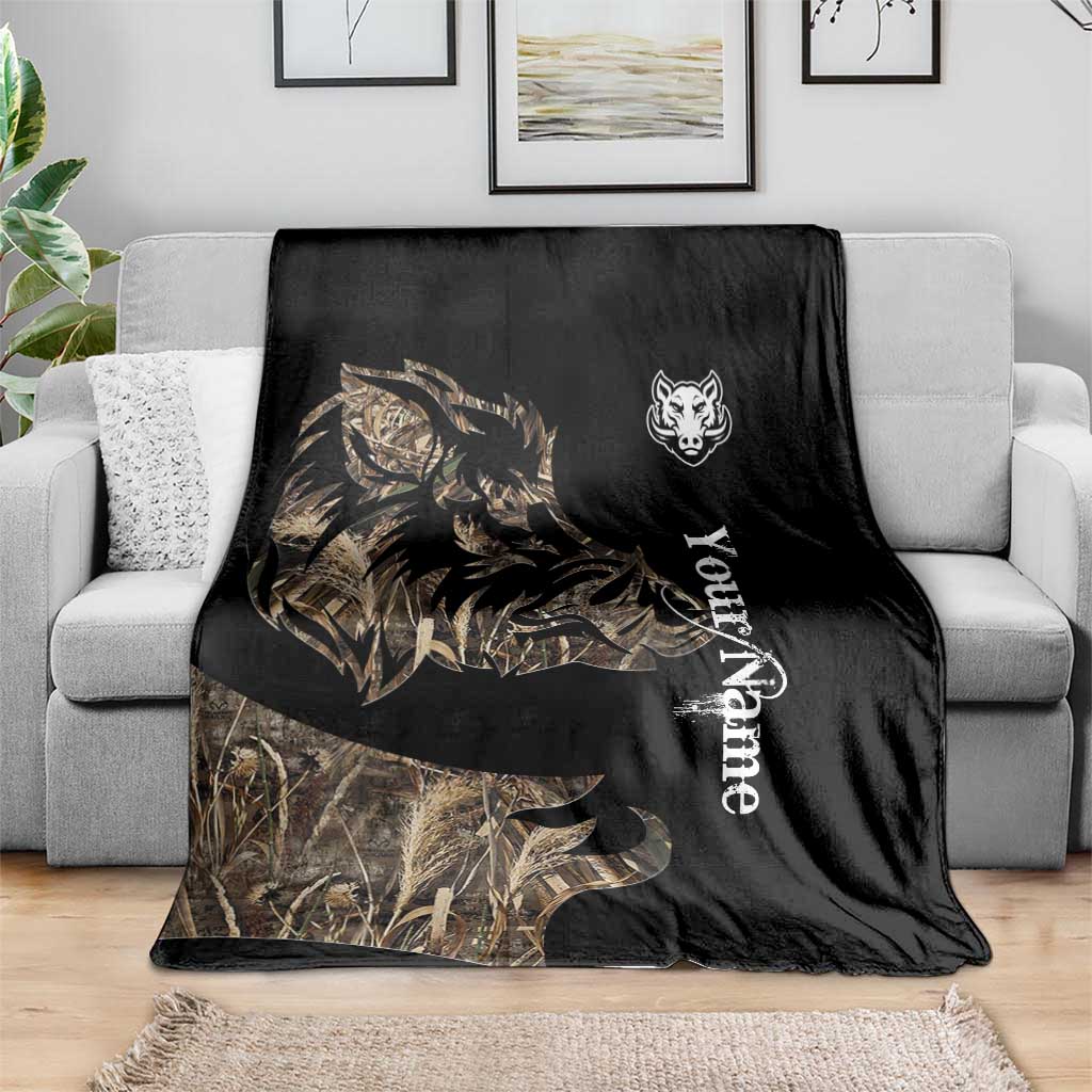Personalized Boar Hunting Camouflage Blanket Wild Hog Silhouette and Black Tactical Camo - Wonder Print Shop