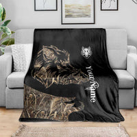 Personalized Boar Hunting Camouflage Blanket Wild Hog Silhouette and Black Tactical Camo - Wonder Print Shop