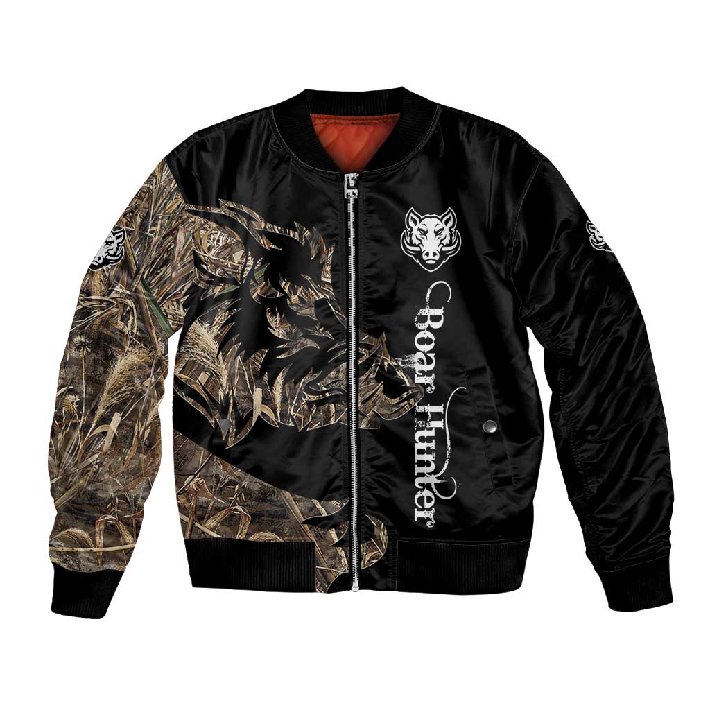 Personalized Boar Hunting Camouflage Bomber Jacket Wild Hog Silhouette and Black Tactical Camo - Wonder Print Shop