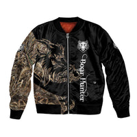 Personalized Boar Hunting Camouflage Bomber Jacket Wild Hog Silhouette and Black Tactical Camo - Wonder Print Shop