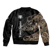 Personalized Boar Hunting Camouflage Bomber Jacket Wild Hog Silhouette and Black Tactical Camo - Wonder Print Shop