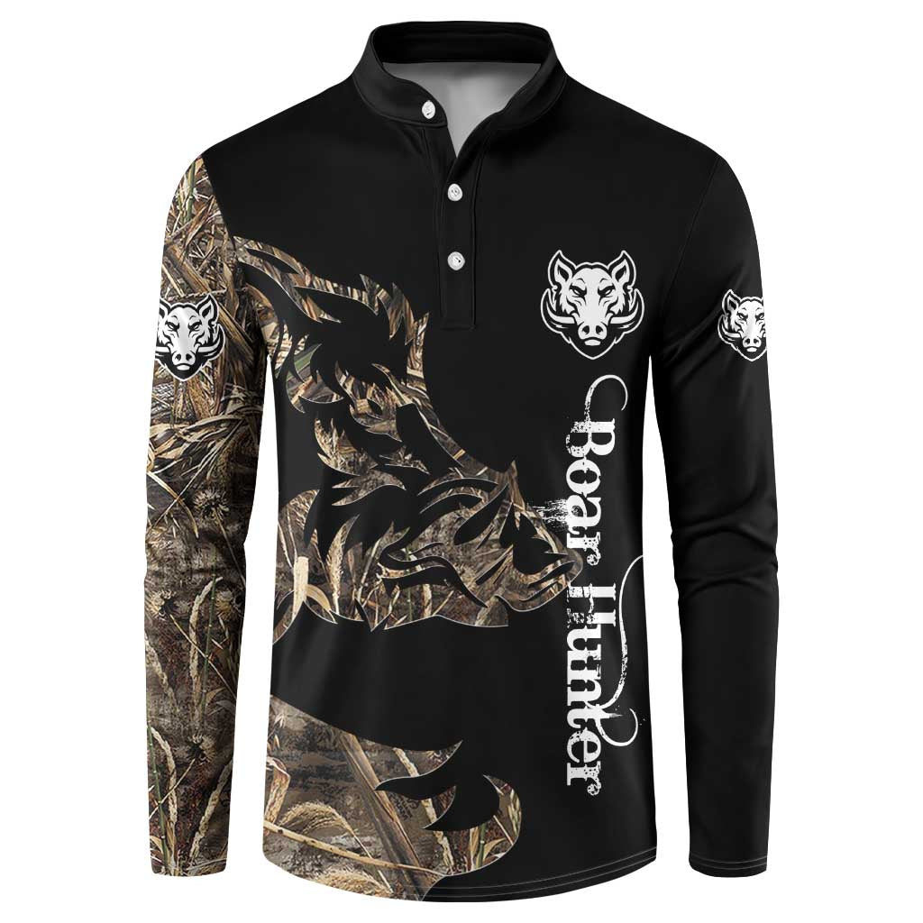 Personalized Boar Hunting Camouflage Button Sweatshirt Wild Hog Silhouette and Black Tactical Camo - Wonder Print Shop