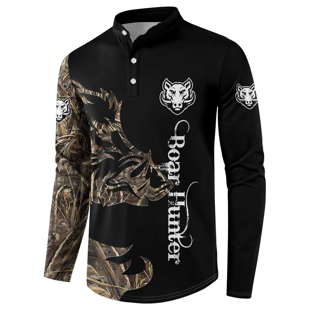 Personalized Boar Hunting Camouflage Button Sweatshirt Wild Hog Silhouette and Black Tactical Camo - Wonder Print Shop