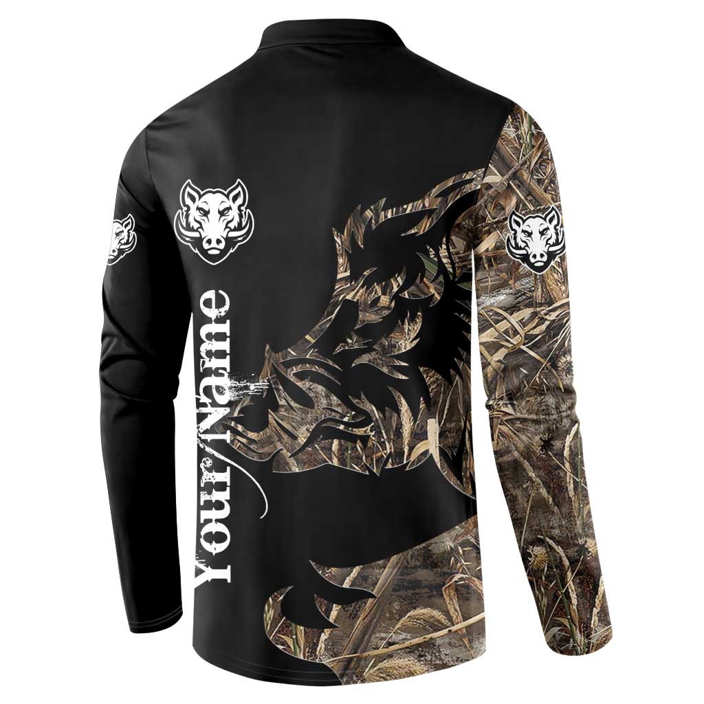 Personalized Boar Hunting Camouflage Button Sweatshirt Wild Hog Silhouette and Black Tactical Camo - Wonder Print Shop
