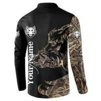 Personalized Boar Hunting Camouflage Button Sweatshirt Wild Hog Silhouette and Black Tactical Camo - Wonder Print Shop