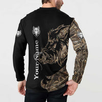 Personalized Boar Hunting Camouflage Button Sweatshirt Wild Hog Silhouette and Black Tactical Camo - Wonder Print Shop