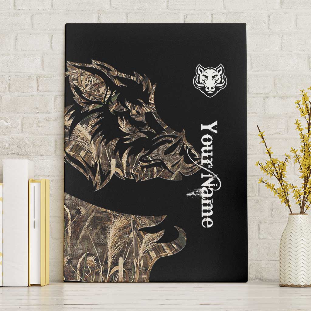 Personalized Boar Hunting Camouflage Canvas Wall Art Wild Hog Silhouette and Black Tactical Camo - Wonder Print Shop